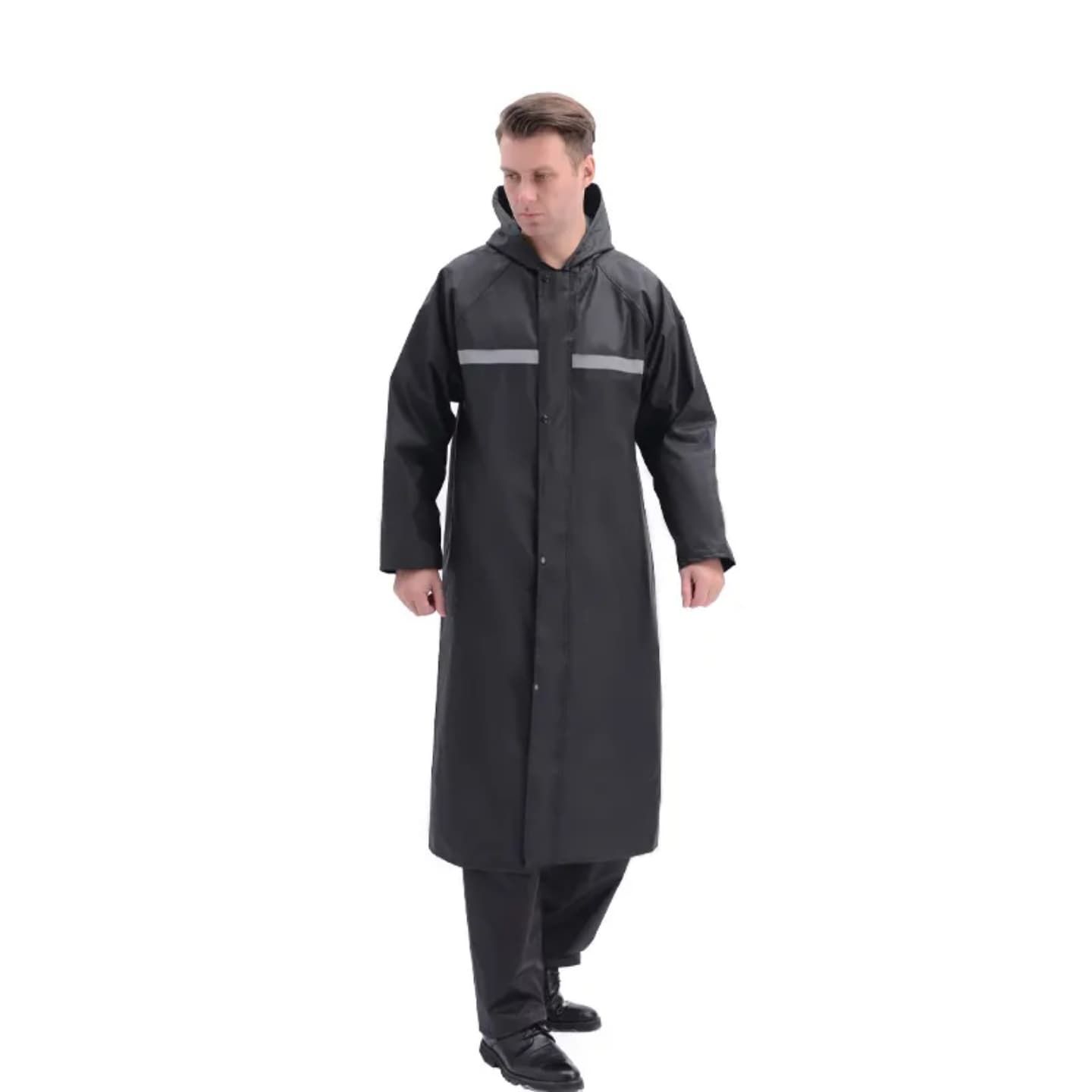 Black Adult raincoat with cap .Very high quality length 110cms and upto 120kgs Unisex. Safe & Eco-friendly - The rain coat is made of an eco-friendly material (100% EVA), no plastic smell.