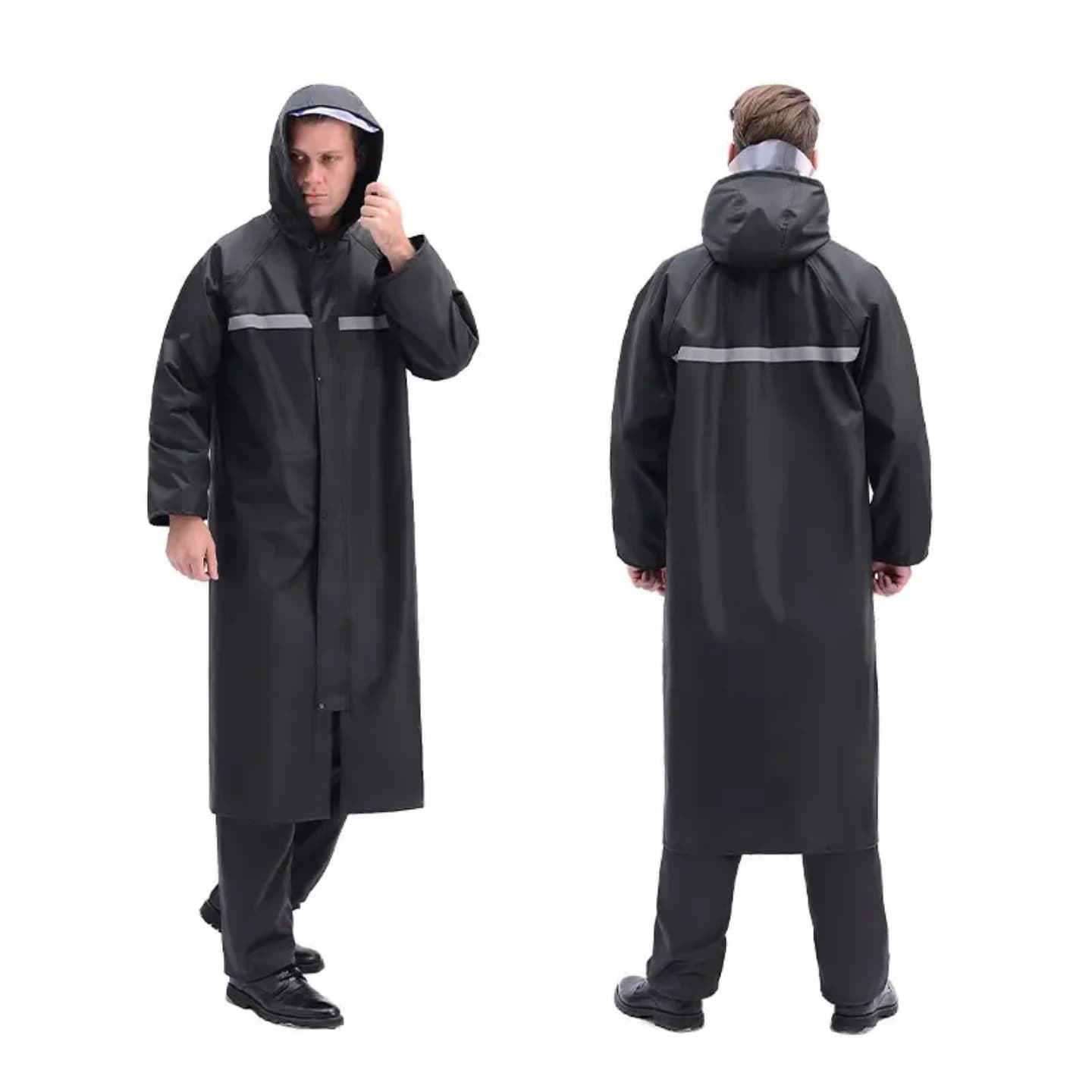 Black Adult raincoat with cap .Very high quality length 110cms and upto 120kgs Unisex. Safe & Eco-friendly - The rain coat is made of an eco-friendly material (100% EVA), no plastic smell.