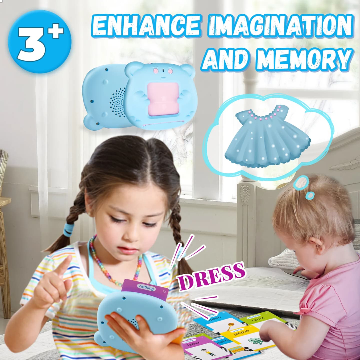 Educational Toddler Toy Flashcards Device,WONFAST 112PCS Double-Sided Illustrations Words Audible Preschool Learning Flash Cards Reader for Kids Boys Girls Birthday Christmas Children Gifts