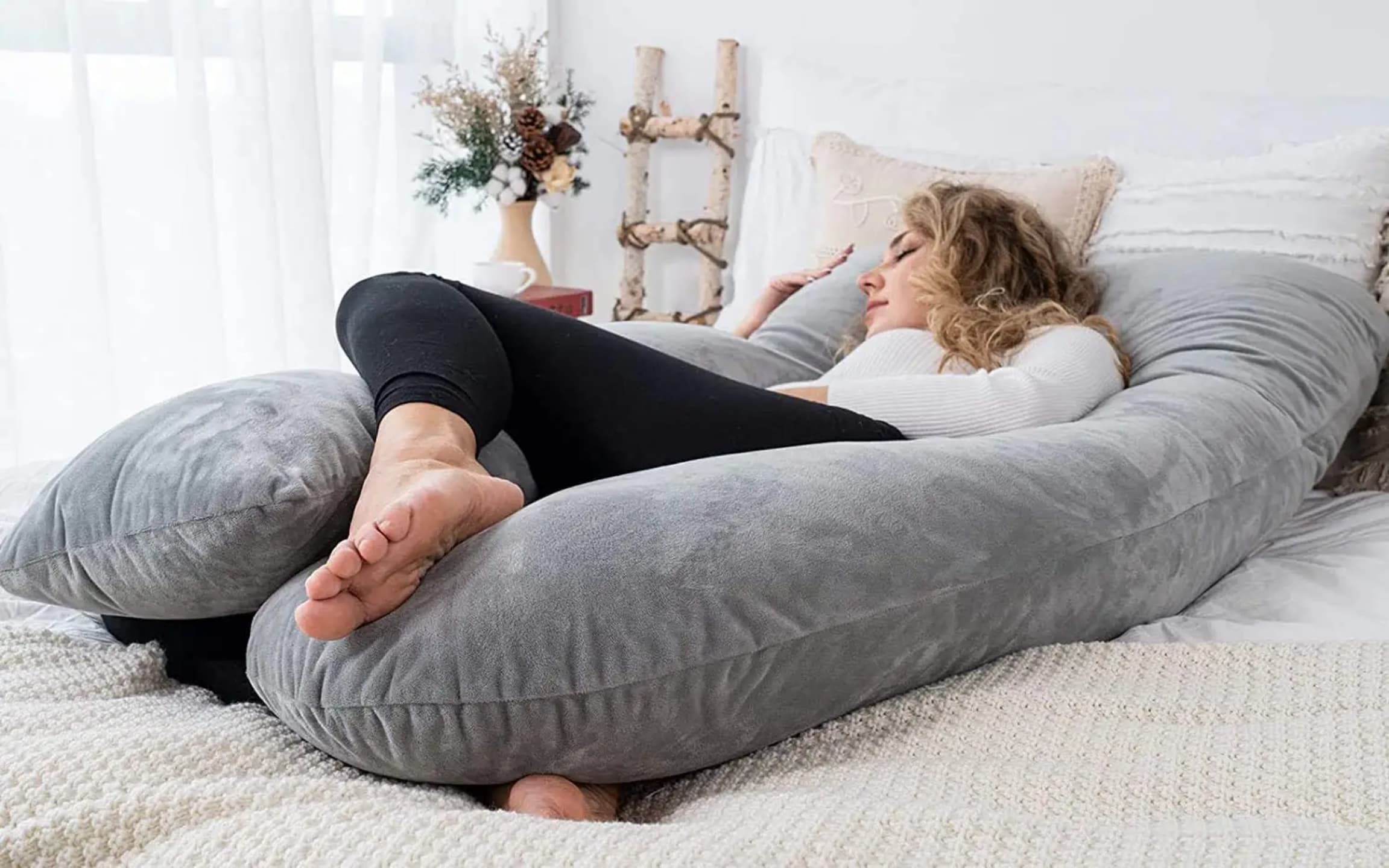 U-Shaped blue and gray Pregnancy Pillow and Maternity Support