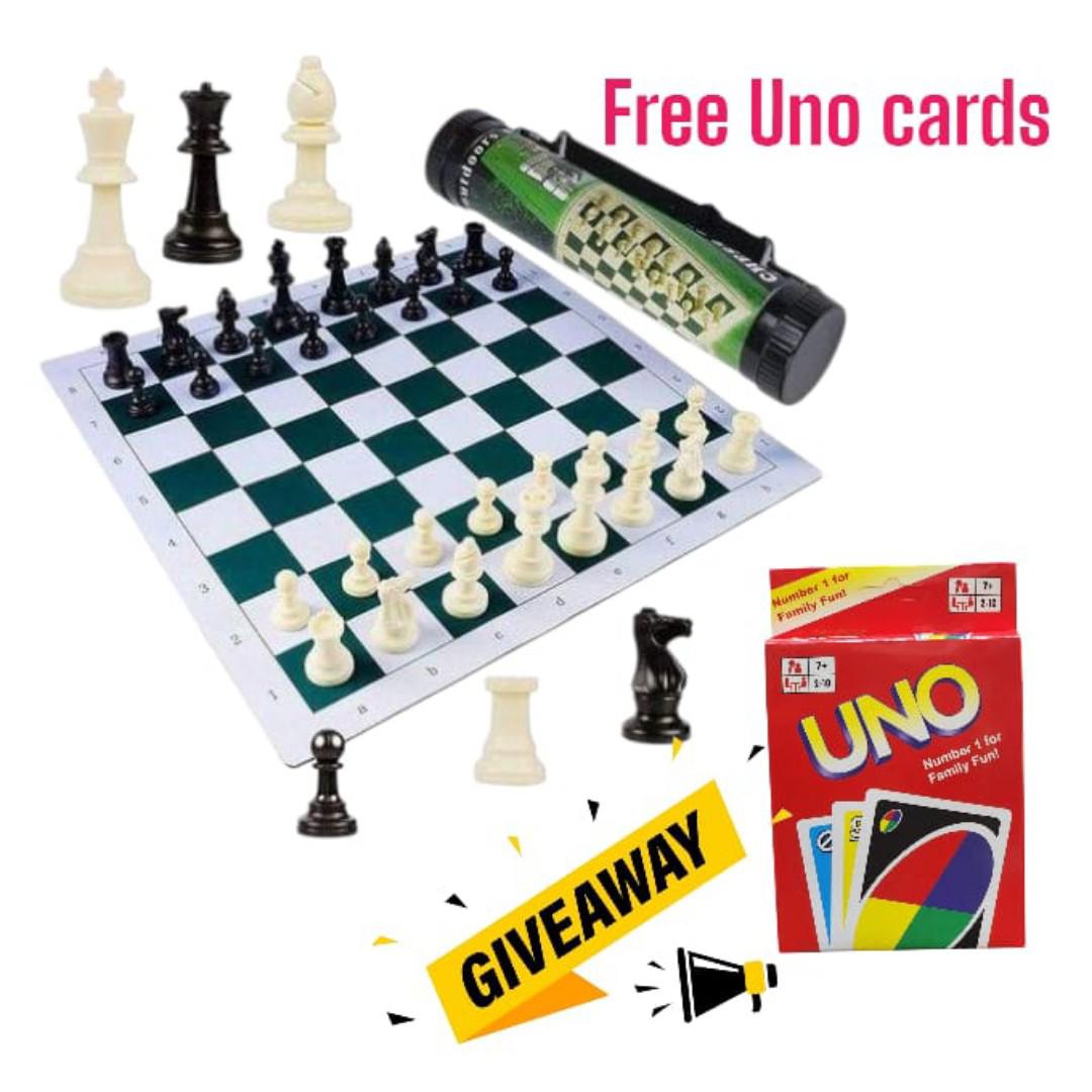 Portable Tournament chess mat + Uno Card Game Smart & Fun Combo
