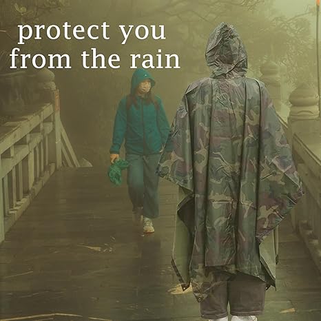 Unisex Waterproof Raincoat Poncho Lightweight Reusable Rain Cover Outdoor Hooded Rain Jacket for Travel Hiking Camping