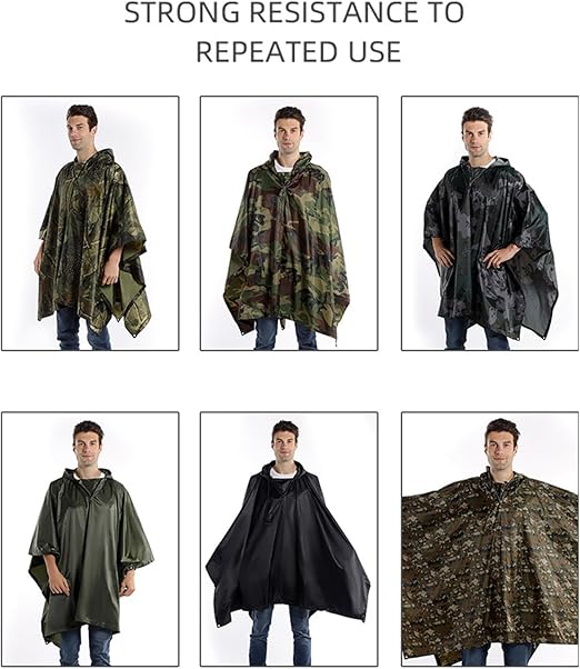 Unisex Waterproof Raincoat Poncho Lightweight Reusable Rain Cover Outdoor Hooded Rain Jacket for Travel Hiking Camping