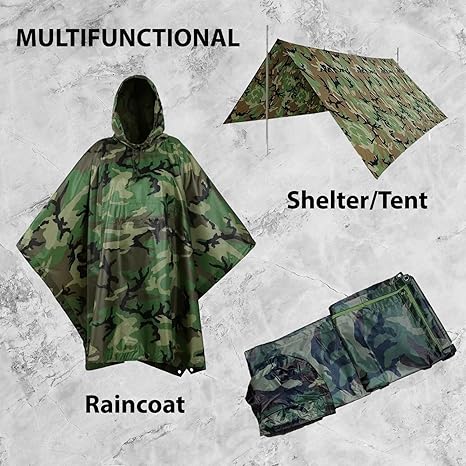 Unisex Waterproof Raincoat Poncho Lightweight Reusable Rain Cover Outdoor Hooded Rain Jacket for Travel Hiking Camping