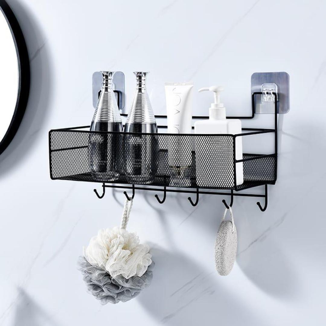 Elegant Bathroom organiser - Black with hooks