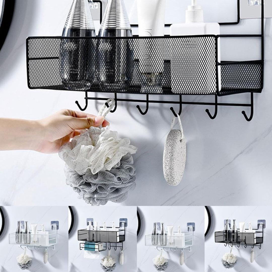Elegant Bathroom organiser - Black with hooks