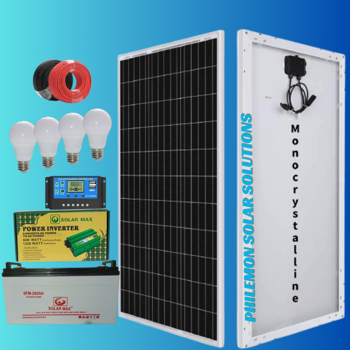 Solarmax Solar Full Kit 300w Solar Panel + 200AH Battery + 1000w Inverter + 30 Amp Controller + 4 Led Bulbs