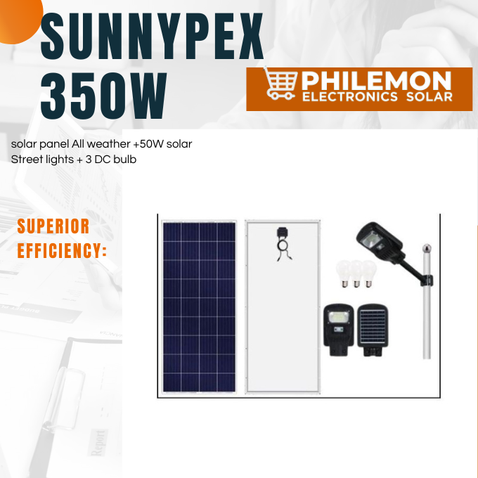 Sunnypex 350W solar panel All weather +50W solar Street lights + 3 DC bulb