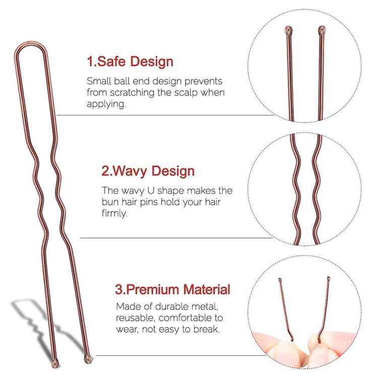 Brown Hair Pins for Buns,  U Shaped Hair Pins Black Hair Bun Pins for Women Girls