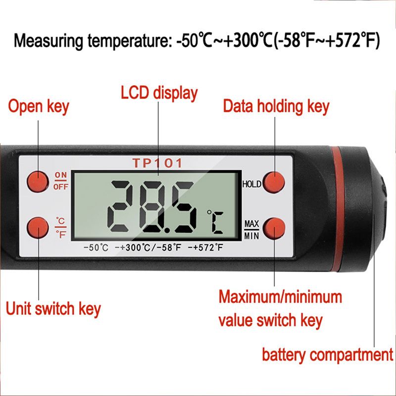 Meat Thermometer, Cooking Thermometer With Instant Read, Lcd Screen, Hold Function For Kitchen Food Smoker Grill BBQ Candy Milk Water, Black