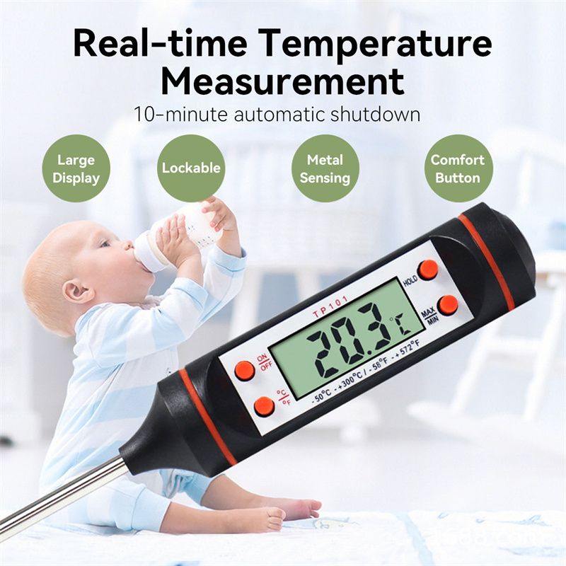 Meat Thermometer, Cooking Thermometer With Instant Read, Lcd Screen, Hold Function For Kitchen Food Smoker Grill BBQ Candy Milk Water, Black
