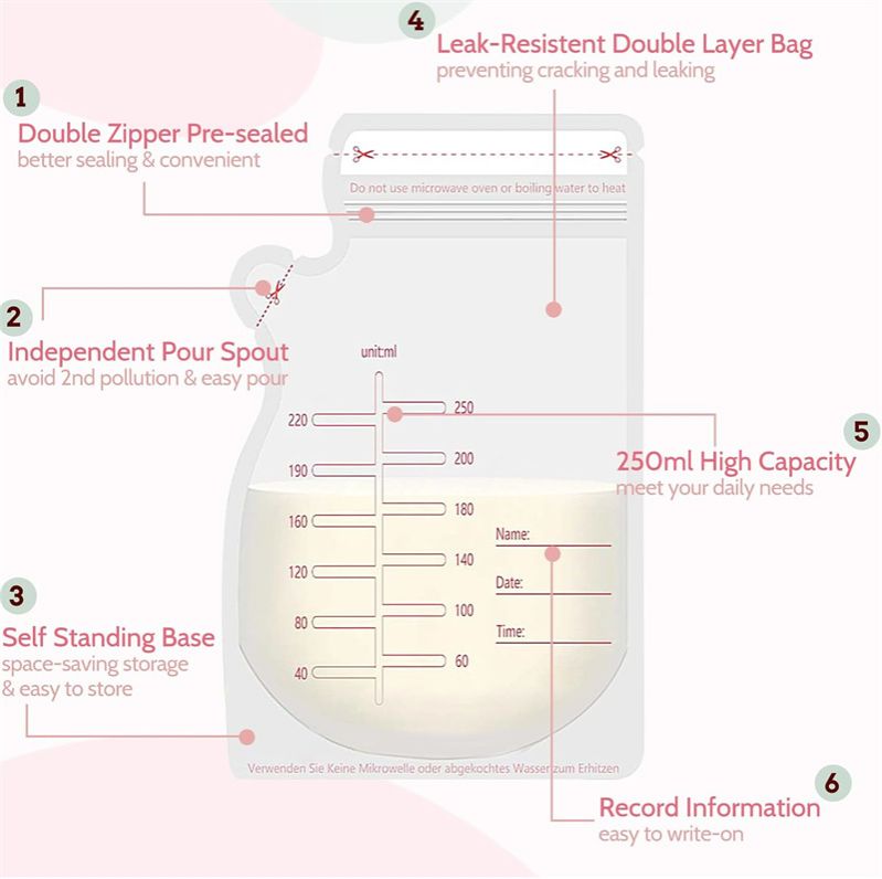 30Pcs Breastmilk Storage Bags for Breastfeeding Doubled Sealed Breast Milk Storing Bags BPA Free Self Standing Breastmilk Bags