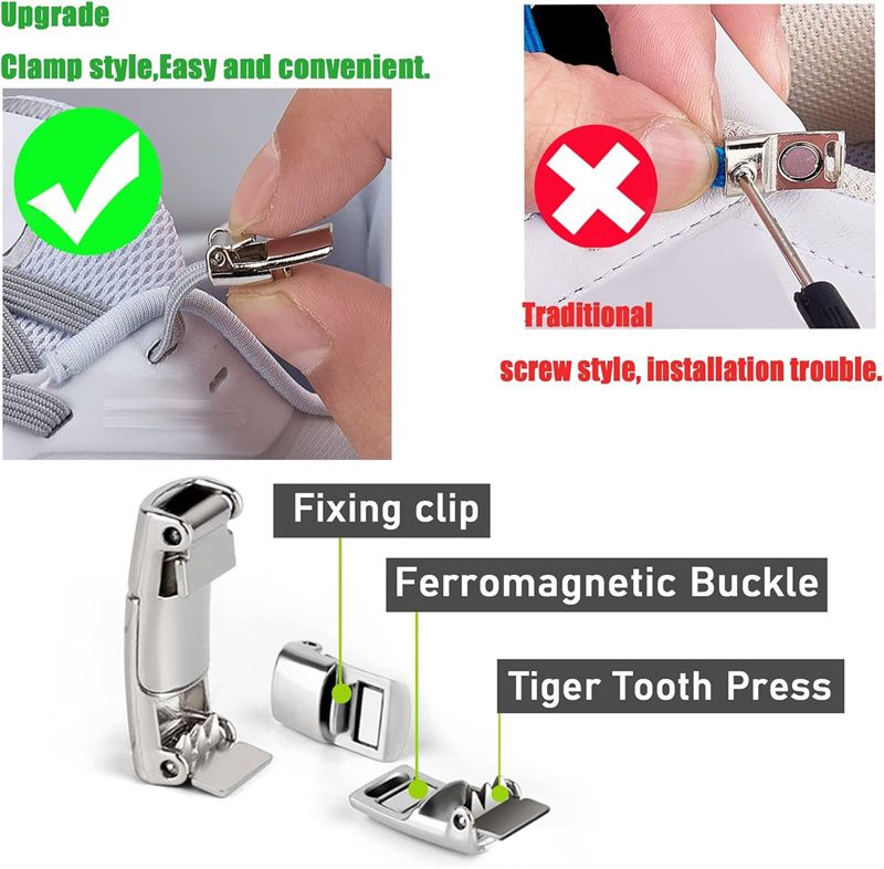 Elastic No tie Shoelaces with Magnetic Lock Adjustable Flat Shoelaces for Sneakers Lazy Lock Elastic Tieless Sports Shoes Strings Fits All Shoes