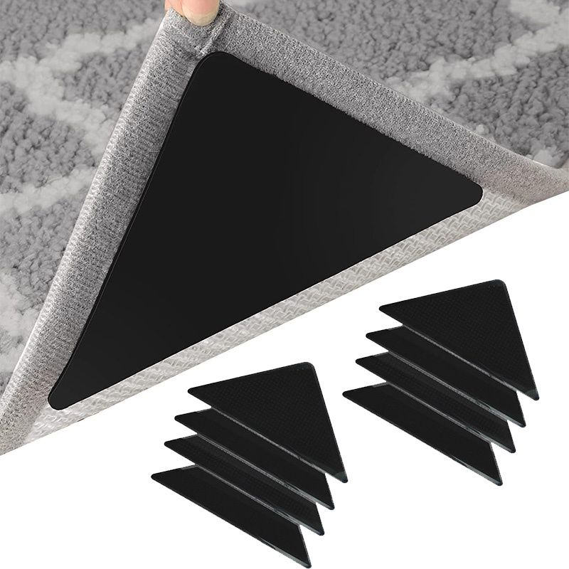 4Pcs/8Pcs Grippers for Rugs, Double Sided Non Slip Rug Pads for Hardwood Floors and Tiles, Reusable and Washable Rug Tape for Area Rugs, Dual Sided Adhesive Rug Pad Gripper Keep Corners Flat