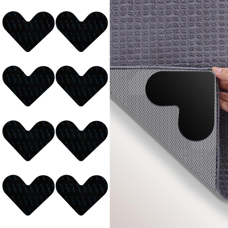4Pcs/8Pcs Grippers for Rugs, Double Sided Non Slip Rug Pads for Hardwood Floors and Tiles, Reusable and Washable Rug Tape for Area Rugs, Dual Sided Adhesive Rug Pad Gripper Keep Corners Flat