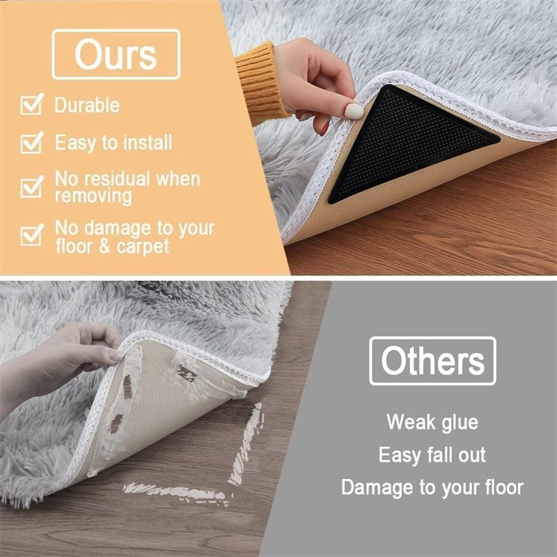 4Pcs/8Pcs Grippers for Rugs, Double Sided Non Slip Rug Pads for Hardwood Floors and Tiles, Reusable and Washable Rug Tape for Area Rugs, Dual Sided Adhesive Rug Pad Gripper Keep Corners Flat