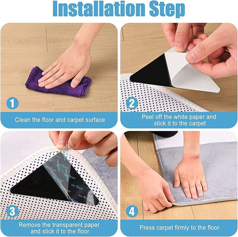 4Pcs/8Pcs Grippers for Rugs, Double Sided Non Slip Rug Pads for Hardwood Floors and Tiles, Reusable and Washable Rug Tape for Area Rugs, Dual Sided Adhesive Rug Pad Gripper Keep Corners Flat