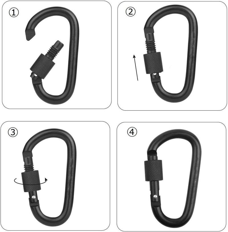 4PCS/8PCS Locking Carabiner Clip D Ring Spring Snap Key Chain Hook 3' Screw Gate Hook Travel Aluminum Carabiners (Black)