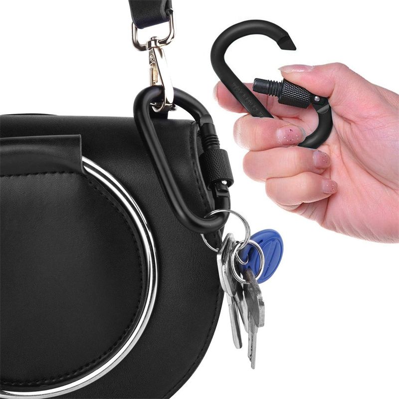 4PCS/8PCS Locking Carabiner Clip D Ring Spring Snap Key Chain Hook 3' Screw Gate Hook Travel Aluminum Carabiners (Black)