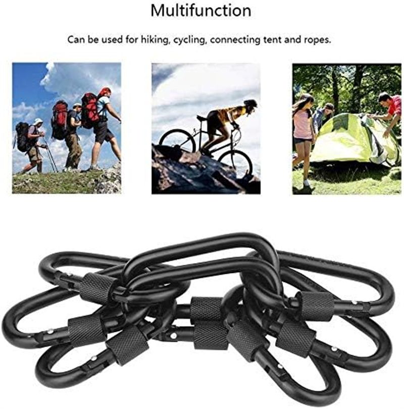 4PCS/8PCS Locking Carabiner Clip D Ring Spring Snap Key Chain Hook 3' Screw Gate Hook Travel Aluminum Carabiners (Black)