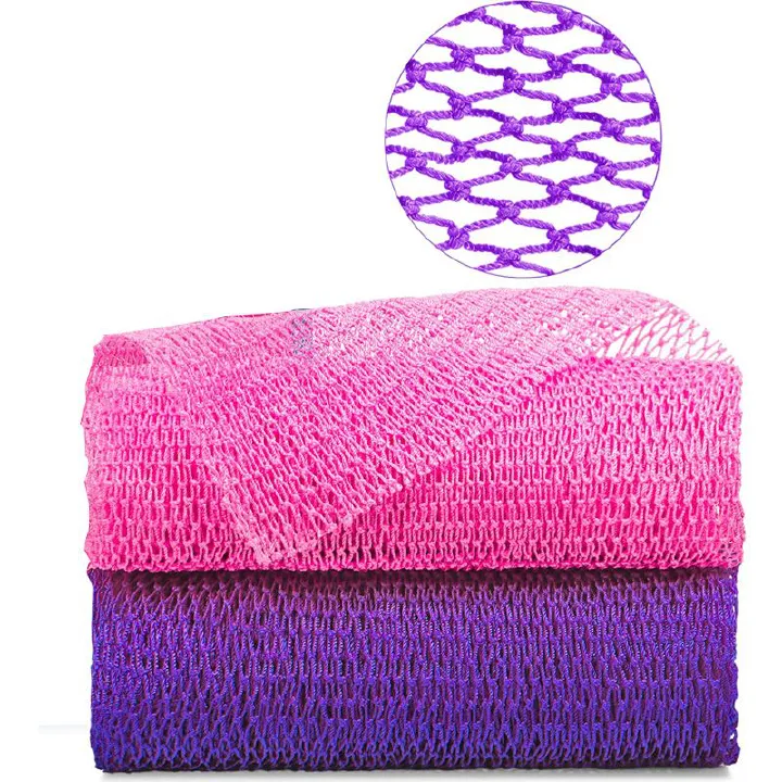 2PCS African Bath Sponge African Net Long Net Bath Sponge XL 80CM Exfoliating Shower Body Scrubber Back Scrubber Skin Smoother,Great for Daily Use (Pink ,Purple)