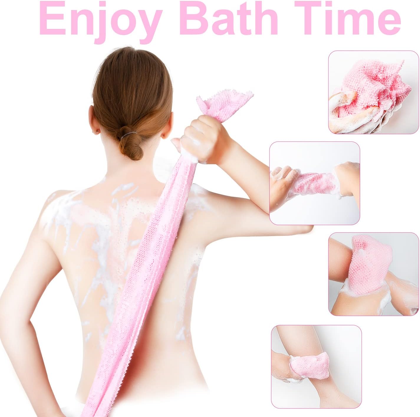 2PCS African Bath Sponge African Net Long Net Bath Sponge XL 80CM Exfoliating Shower Body Scrubber Back Scrubber Skin Smoother,Great for Daily Use (Pink ,Purple)