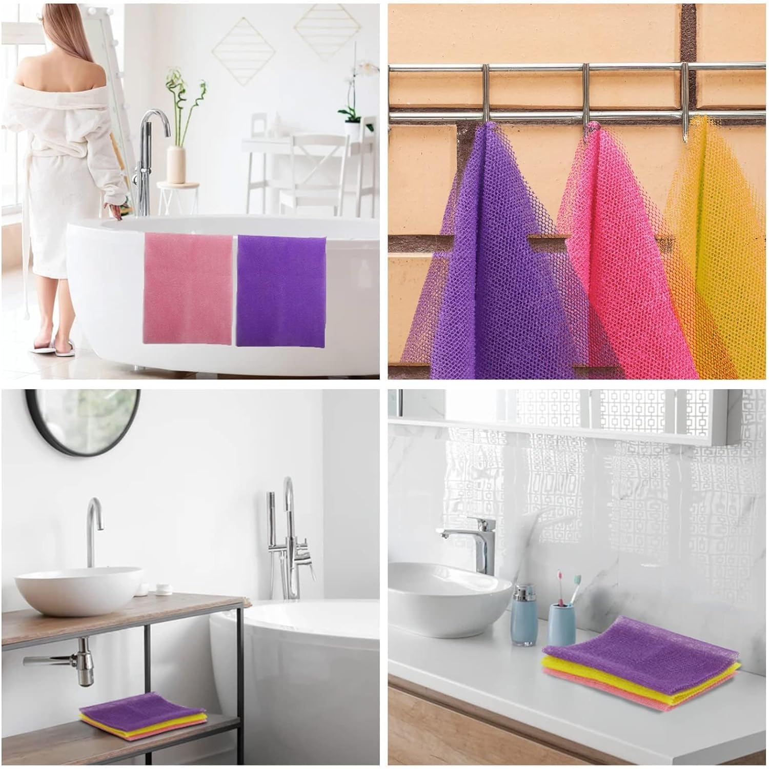 2PCS African Bath Sponge African Net Long Net Bath Sponge XL 80CM Exfoliating Shower Body Scrubber Back Scrubber Skin Smoother,Great for Daily Use (Pink ,Purple)