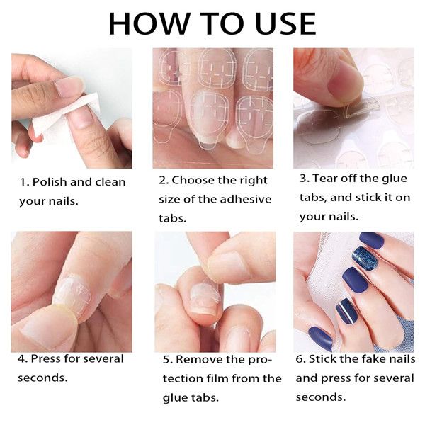 (10 Sheets/240 Counts) Adhesive Tabs Waterproof Breathable Glue Tabs Double-Sided Nail Jelly Sticker Super Sticky Fake Nail Glue Stickers Transparent Flexible for Manicure
