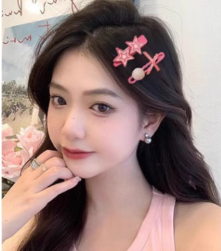 TS Y2K Hair Clips for Girls Women, Cute Hair Clips for Women Pink Silver Black Hair Accessories, Heart Bow Star Hair Clips Y2K Accessories Kawaii Hair Clips