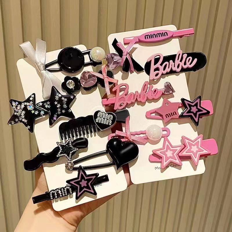 TS Y2K Hair Clips for Girls Women, Cute Hair Clips for Women Pink Silver Black Hair Accessories, Heart Bow Star Hair Clips Y2K Accessories Kawaii Hair Clips