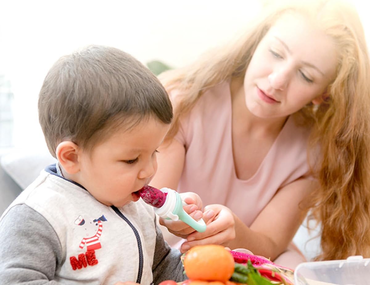 2 Pcs Baby Food Pacifier Feeder With 3 Replacement Silicone Pouches Fresh Fruits Nipple Teether Toy For Toddlers Infant
