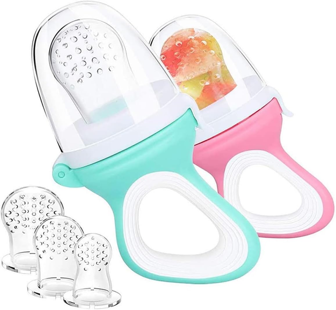 2 Pcs Baby Food Pacifier Feeder With 3 Replacement Silicone Pouches Fresh Fruits Nipple Teether Toy For Toddlers Infant
