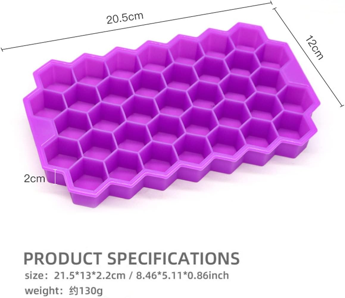 Silicone Flexible Ice Cube Trays with Lid 37 Cubes Ice Trays for Chilled Drinks Whiskey Cocktails Stackable Honeycomb Shape Safe Ice Cube Trays Size 20X12X2cm