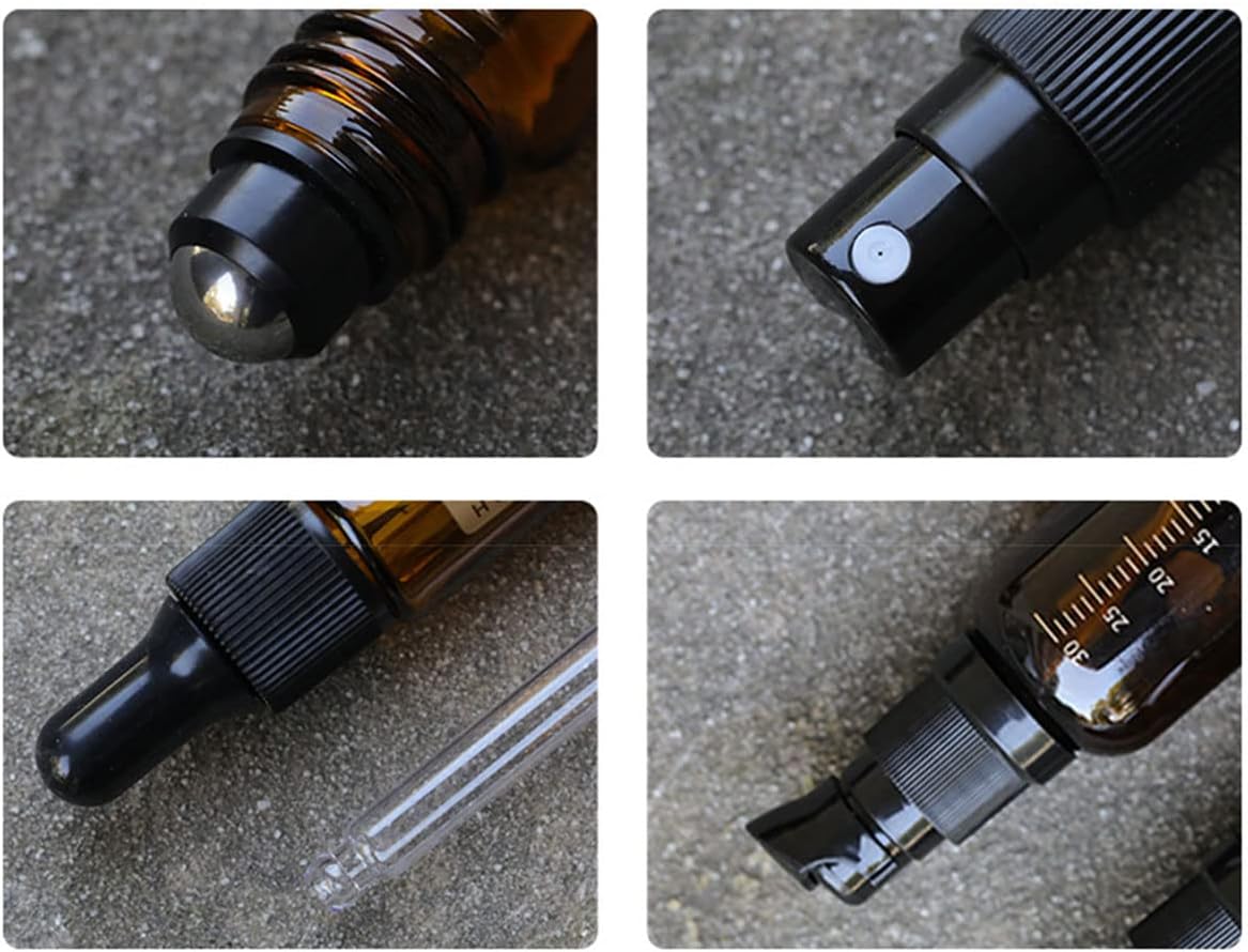3PCS Essential Oil Roller Bottles Brown Glass Spray Bottles, 10ml Empty Refillable Glass Dropper Bottles for Skincare (1*Roll-on Bottle, 1*Spray Bottle, 1* Dropper Bottle)
