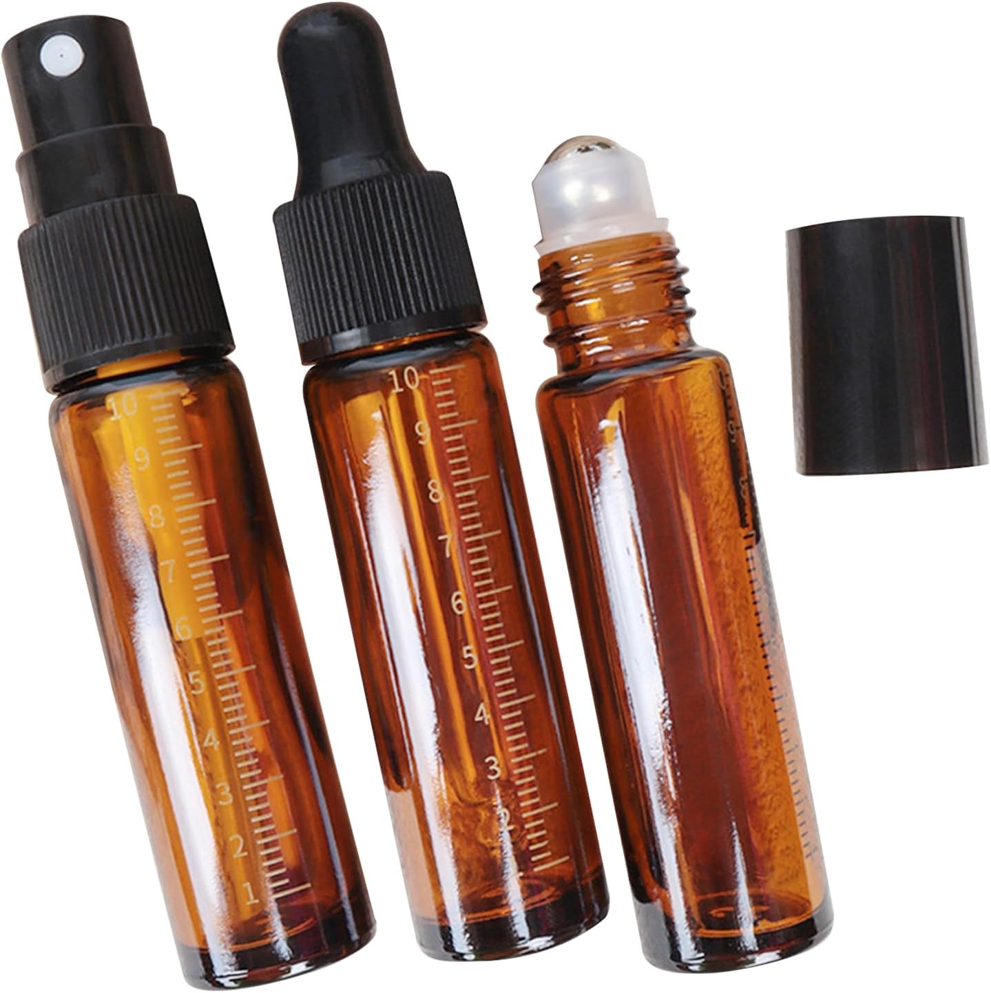 3PCS Essential Oil Roller Bottles Brown Glass Spray Bottles, 10ml Empty Refillable Glass Dropper Bottles for Skincare (1*Roll-on Bottle, 1*Spray Bottle, 1* Dropper Bottle)