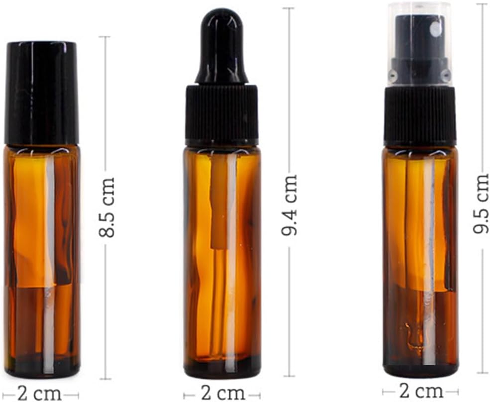 3PCS Essential Oil Roller Bottles Brown Glass Spray Bottles, 10ml Empty Refillable Glass Dropper Bottles for Skincare (1*Roll-on Bottle, 1*Spray Bottle, 1* Dropper Bottle)