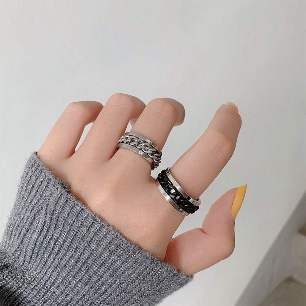 Spinner Ring for Men Women Silver Ring for Men Stainless Steel Ring Cool Titanium Fashion Ring Beer Bottle Opener Chain Rings