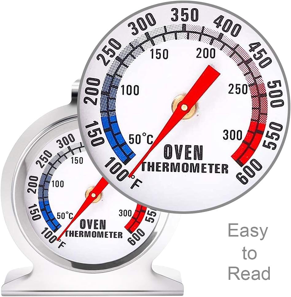 Oven Thermometers Large Dial Oven Grill Monitoring Cooking Thermometer with Dual-Scale 50-300°C/100-600°F for BBQ Baking, Hooks or Stands Alone