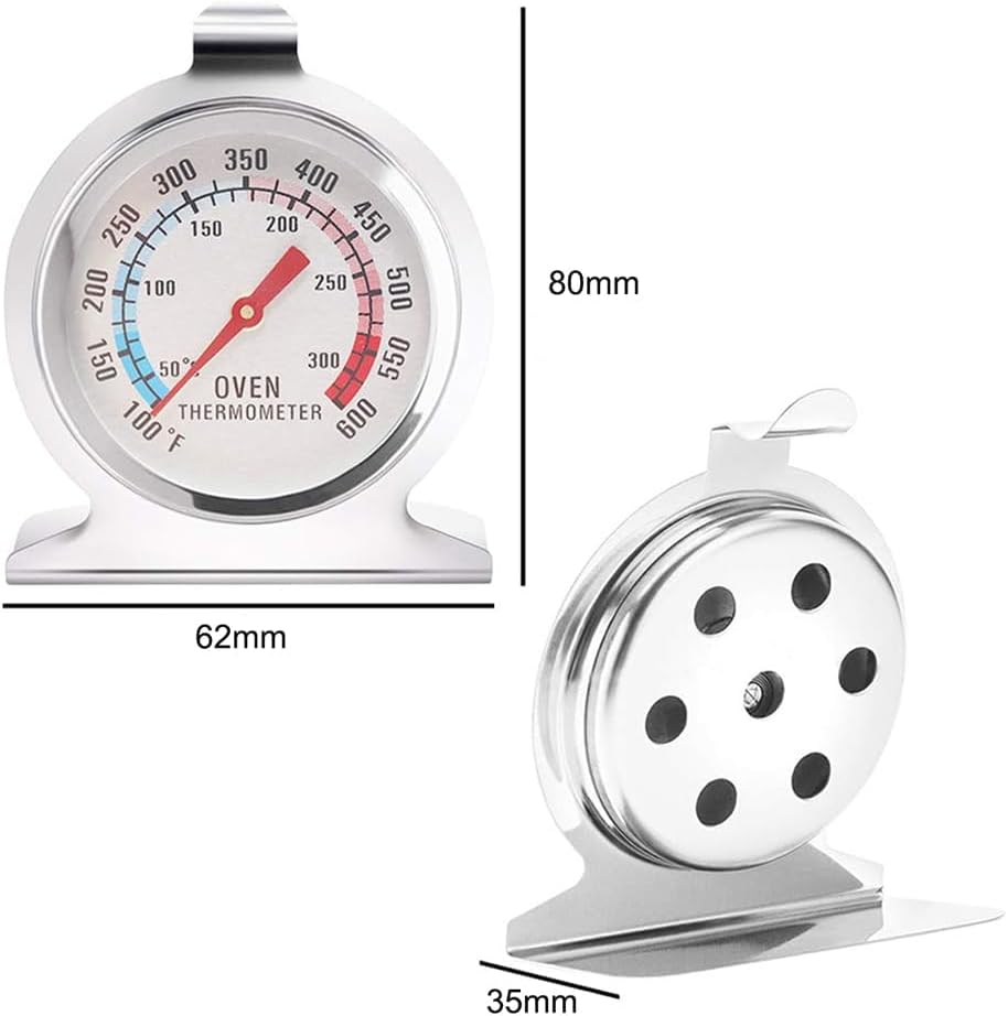 Oven Thermometers Large Dial Oven Grill Monitoring Cooking Thermometer with Dual-Scale 50-300°C/100-600°F for BBQ Baking, Hooks or Stands Alone