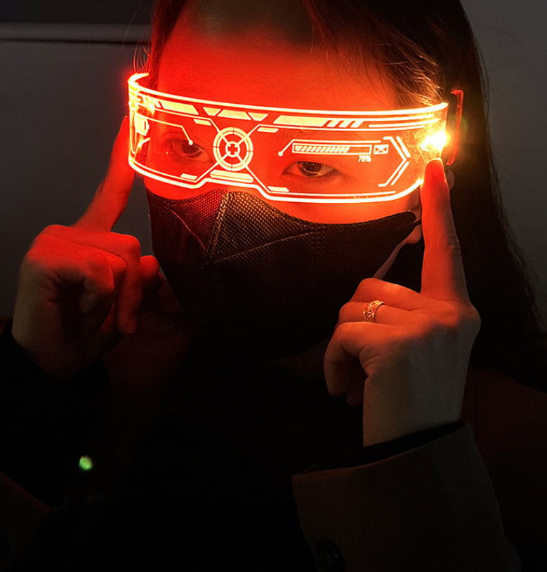 Led Visor Glasses Light Up 7 Colors, Cyberpunk Glasses for Halloween Cosplay Party Bar Adults