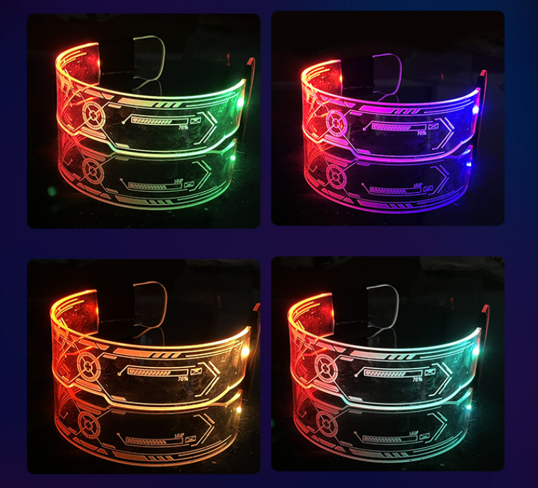 Led Visor Glasses Light Up 7 Colors, Cyberpunk Glasses for Halloween Cosplay Party Bar Adults