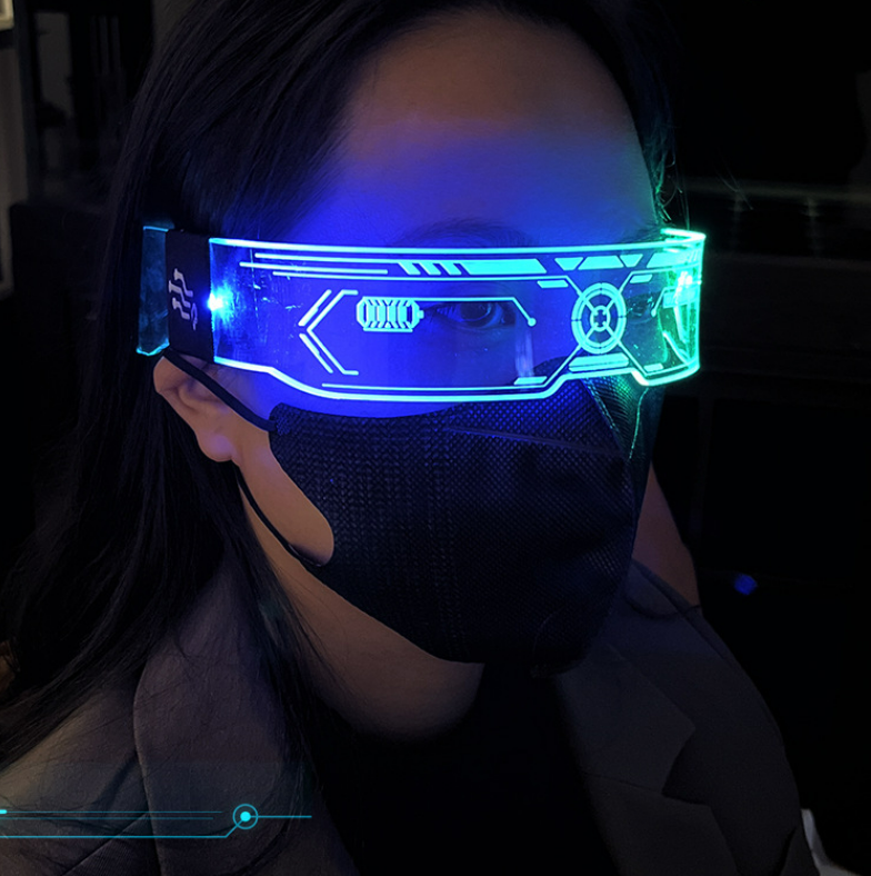Led Visor Glasses Light Up 7 Colors, Cyberpunk Glasses for Halloween Cosplay Party Bar Adults