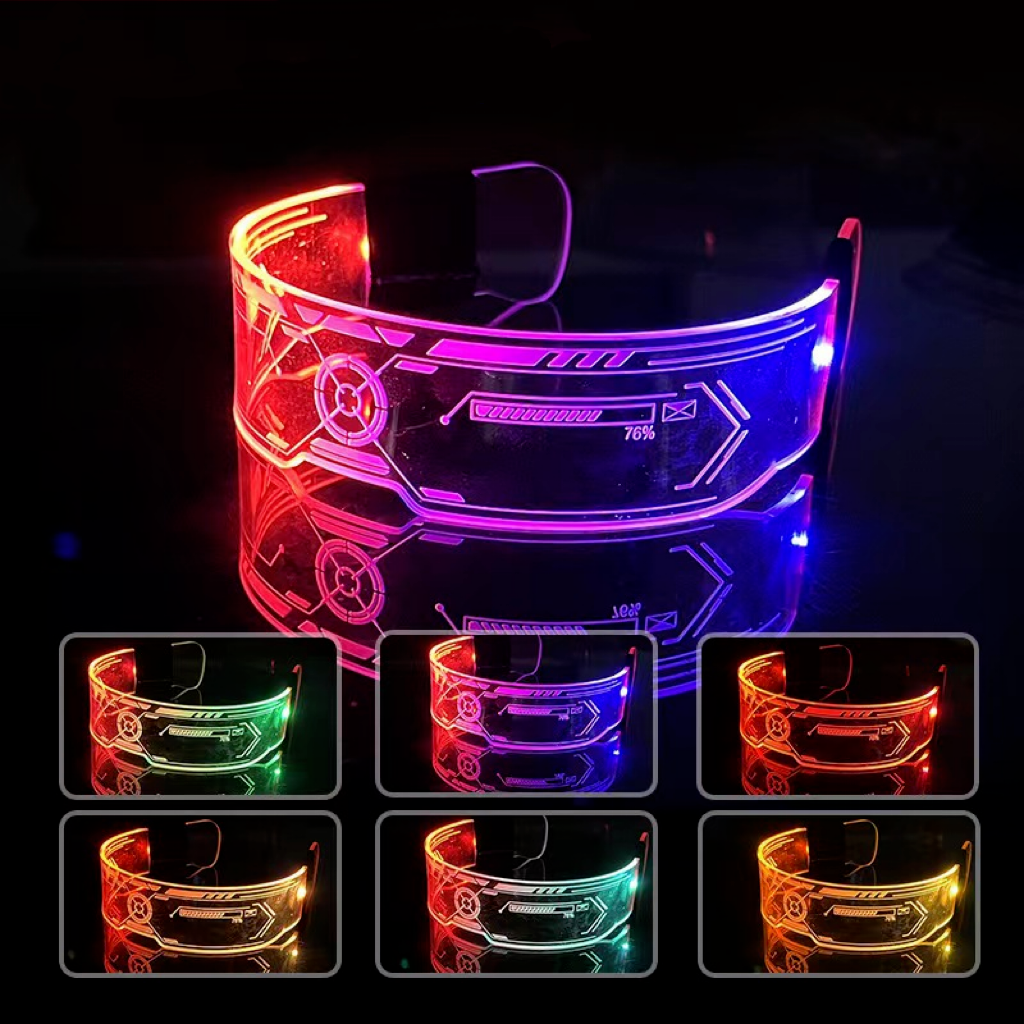 Led Visor Glasses Light Up 7 Colors, Cyberpunk Glasses for Halloween Cosplay Party Bar Adults