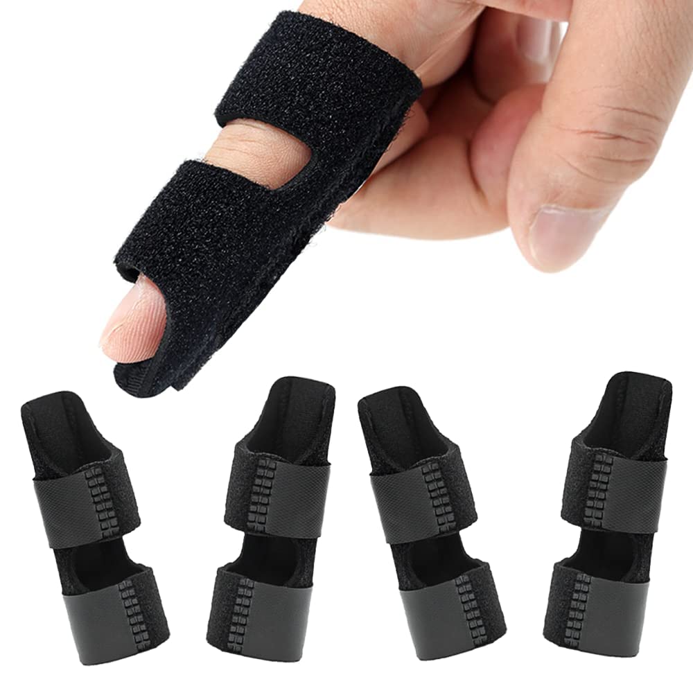 Finger Splints, 4 PCS Adjustable Trigger Mallet Finger Splints Brace Support, Broken Finger Straightener for Finger Pain Relief, Locking Finger