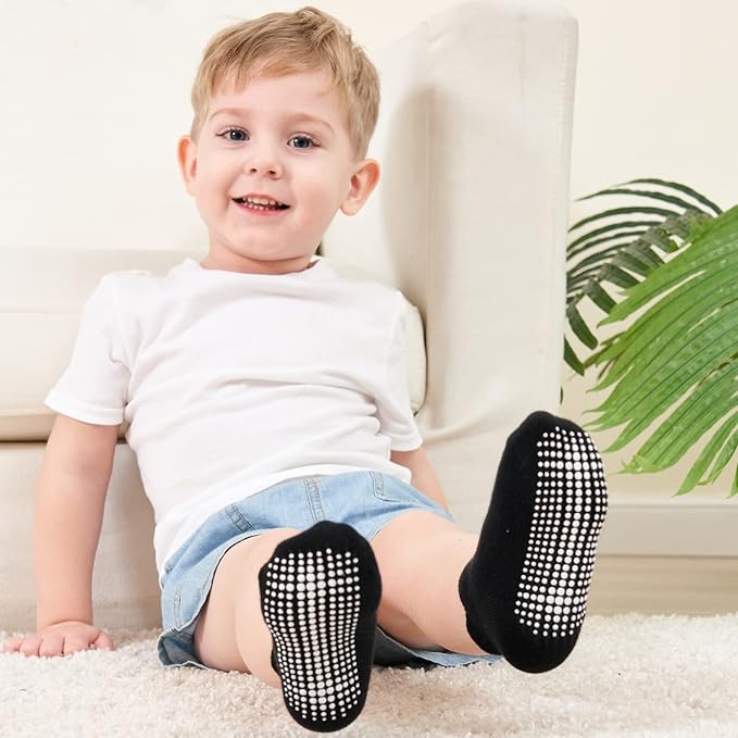 6 Pairs Baby Non Slip Grip Ankle Socks with Non Skid Soles for Infants Toddlers Kids Boys Girls