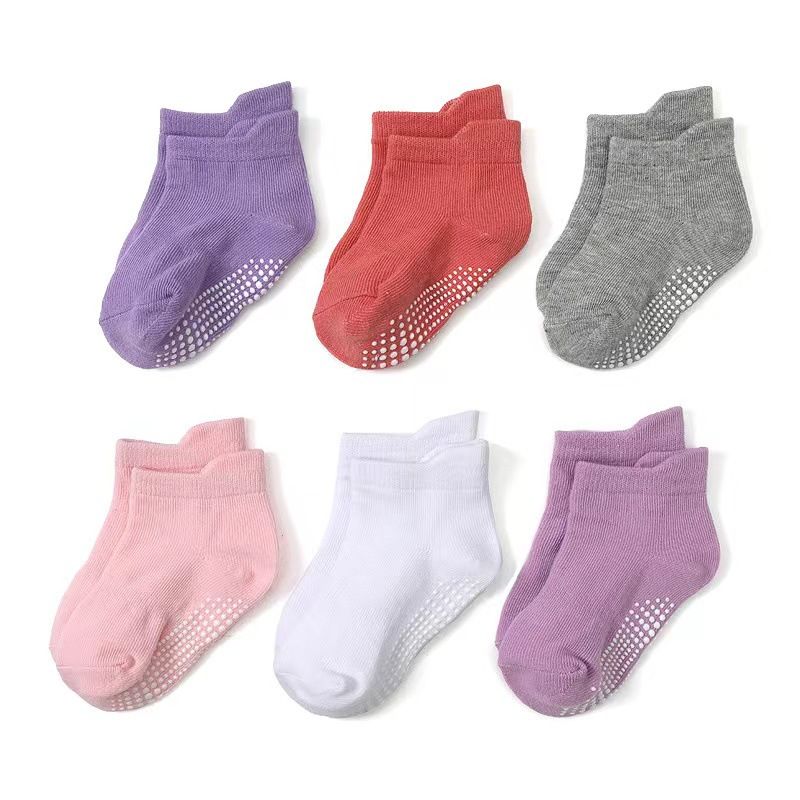 6 Pairs Baby Non Slip Grip Ankle Socks with Non Skid Soles for Infants Toddlers Kids Boys Girls