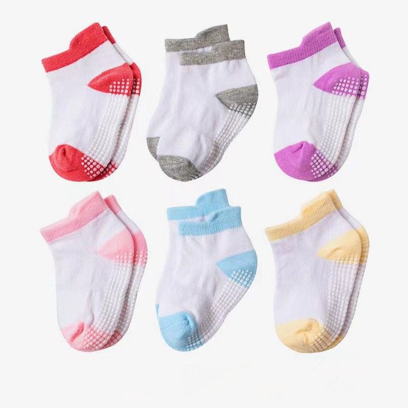 6 Pairs Baby Non Slip Grip Ankle Socks with Non Skid Soles for Infants Toddlers Kids Boys Girls