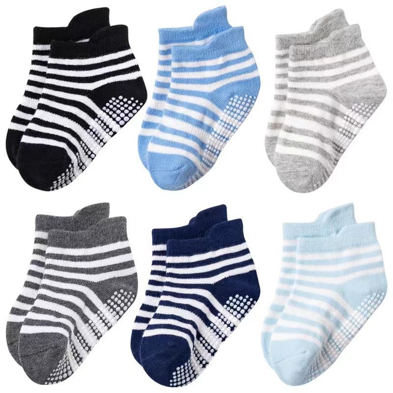 6 Pairs Baby Non Slip Grip Ankle Socks with Non Skid Soles for Infants Toddlers Kids Boys Girls