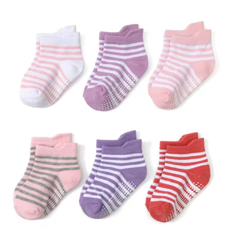 6 Pairs Baby Non Slip Grip Ankle Socks with Non Skid Soles for Infants Toddlers Kids Boys Girls