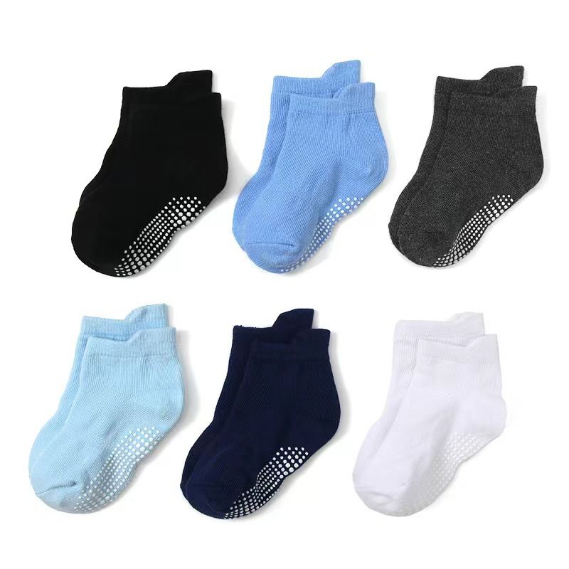 6 Pairs Baby Non Slip Grip Ankle Socks with Non Skid Soles for Infants Toddlers Kids Boys Girls